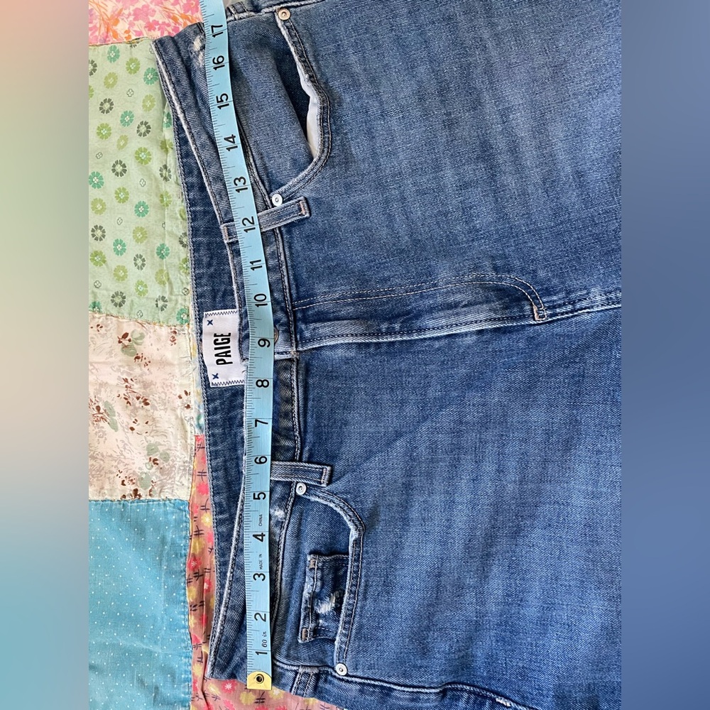 PAIGE Leenah Ankle Jeans in Classic Blue Wide Leg Raw Hem Excellent Shape Size32 - Picture 8 of 11